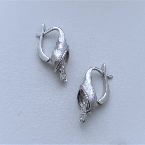 UNIQUE Russian 14K 585 White Gold CZ Cluster Calla Lily Flower Dangle Earrings - Picture 3 of 8